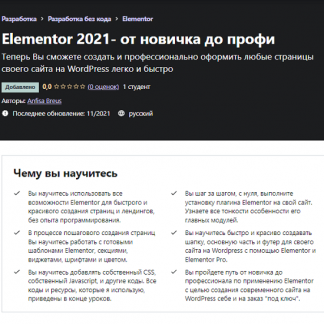 [Anfisa Breus] Elementor 2021- от новичка до профи [Udemy]