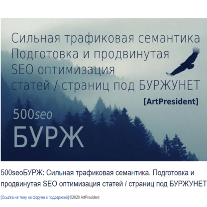 [ArtPresident] 500seoБУРЖ Cильная трафиковая семантика. Подготовка и продвинутая SEO оптимизация статей страниц под БУРЖУНЕТ (Amazon, СДЛ, ком.)