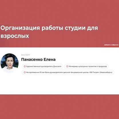 [Елена Панасенко] Организация работы студии для взрослых (2023)