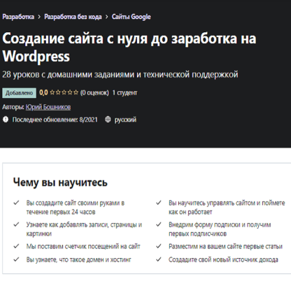 [Юрий Бошников] Создание сайта с нуля до заработка на Wordpress (2021) [Udemy]